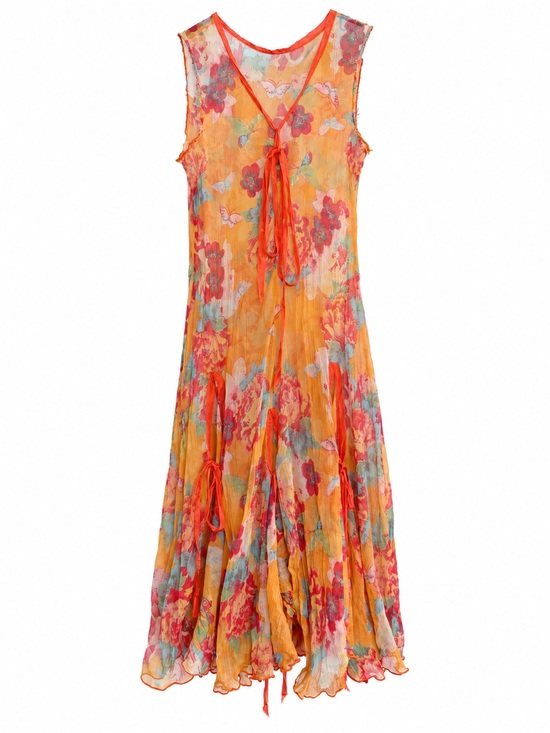 Vintage Dresses & Skirts - 90s y2k butterfly and floral orange dress